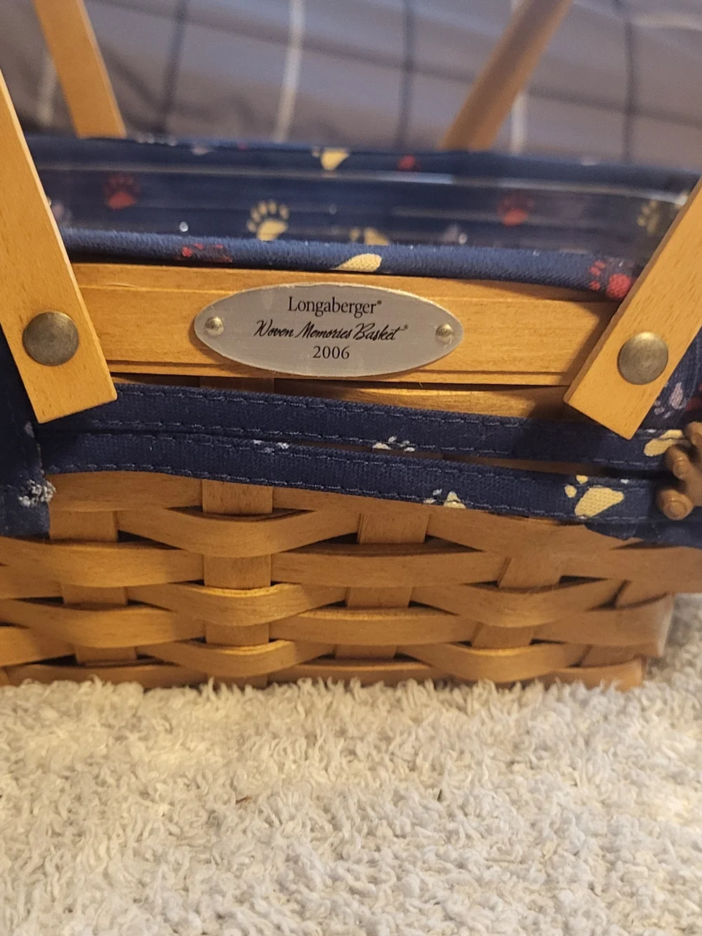 Longaberger Navy Paw Print Woven Basket-Style Carry Bag